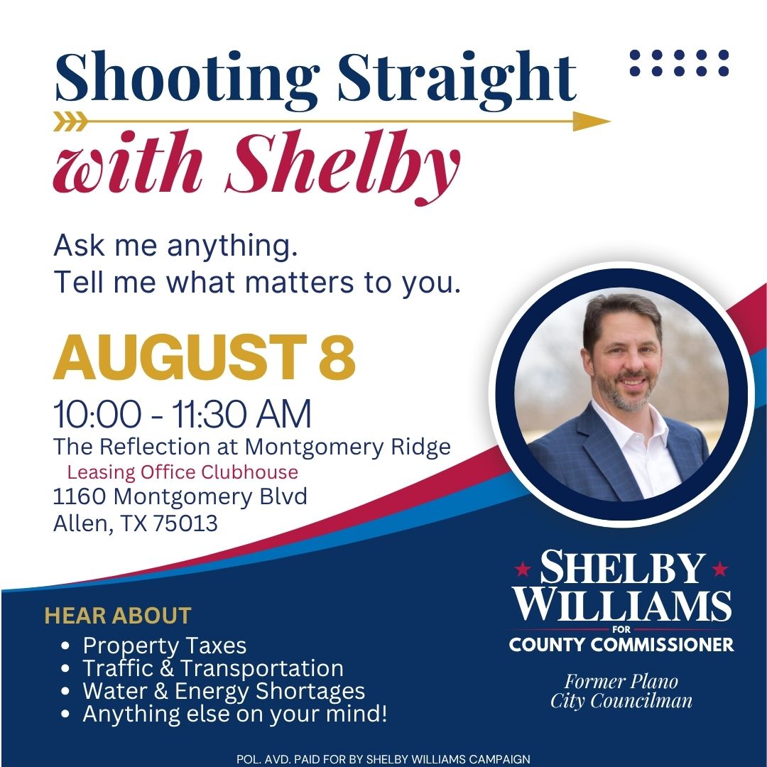 Shooting Straight with Shelby, August 8, 10:00-11:30 AM, The Reflection at Montgomery Ridge, 1160 Montgomery Blvd, Allen, TX 75013