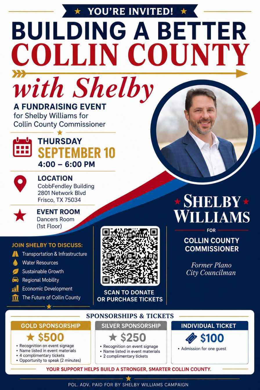 Shelby Williams for Collin County Commissioner, Precinct 4 - Fundraiser, September 10, 2026
