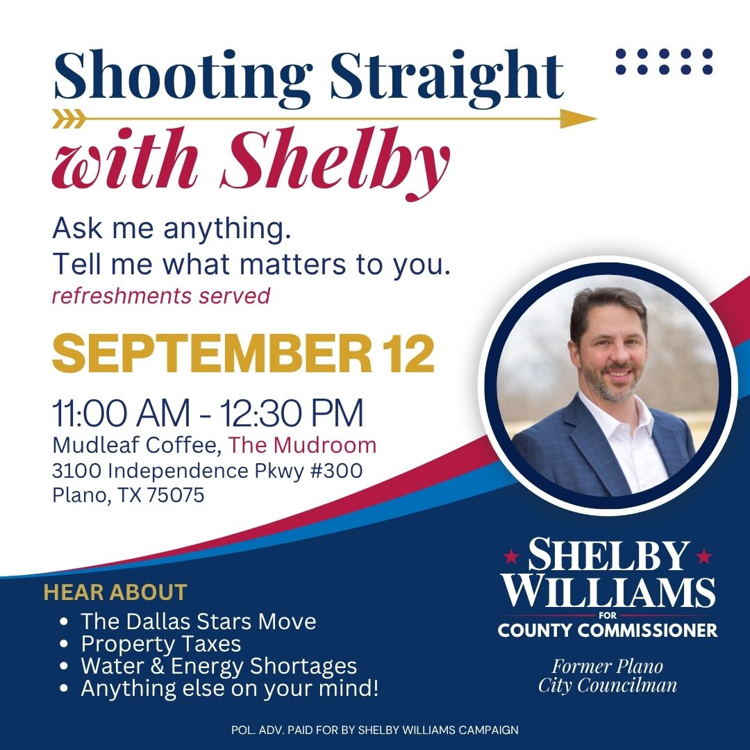 Shooting Straight with Shelby — September 12, 11:00 AM to 12:30 PM, Mudleaf Coffee, The Mudroom, 3100 Independence Pkwy #300, Plano, TX 75075