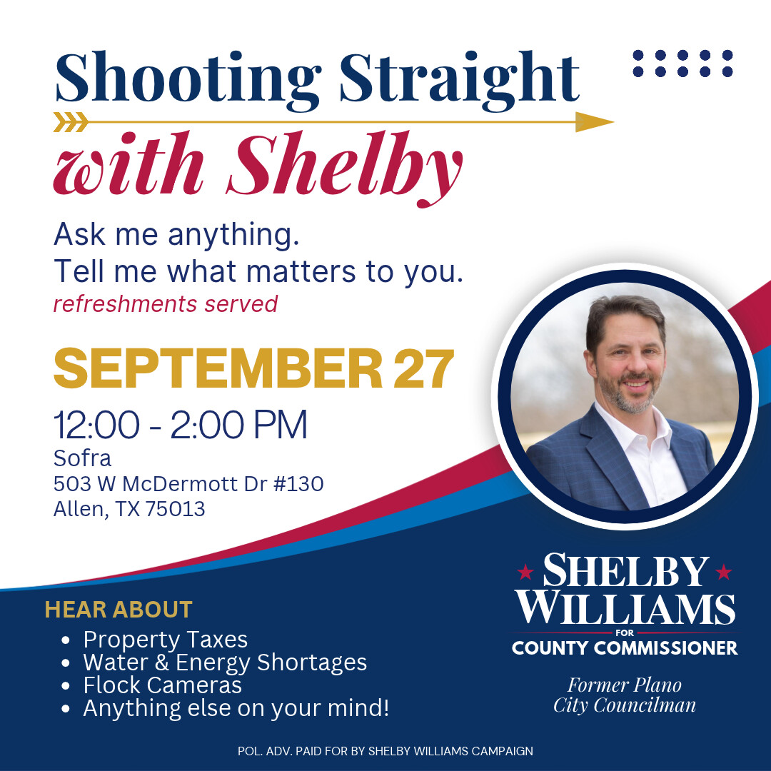 Shooting Straight with Shelby — September 27, 12:00 PM to 2:00 PM, Sofra, 503 W McDermott Dr #130, Allen, TX 75013