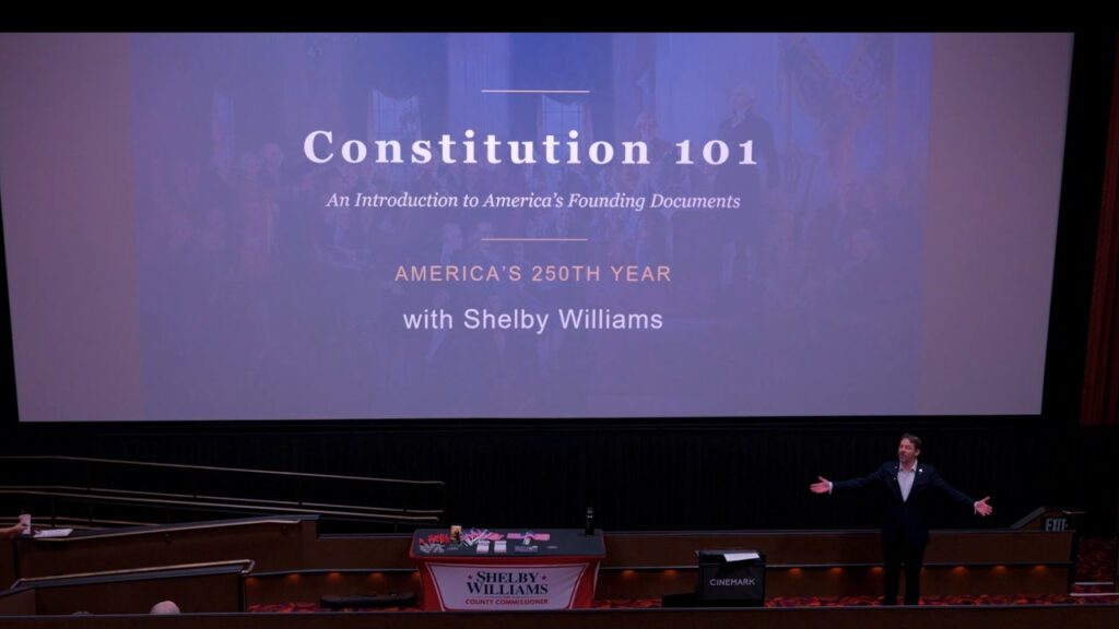 Shelby Williams presenting Constitution 101 at Cinemark Legacy, September 17, 2026